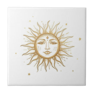 Carreau Soleil céleste avec visage or et blanc