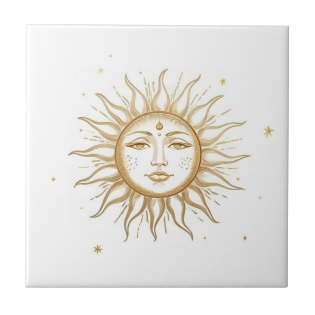 Carreau Soleil céleste avec visage or et blanc (Devant)