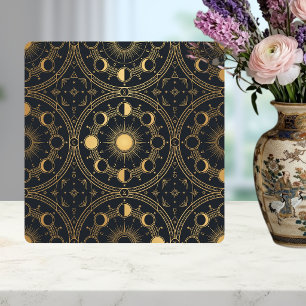 Carreau Soleil céleste doré Phases lunaires Motif géométri