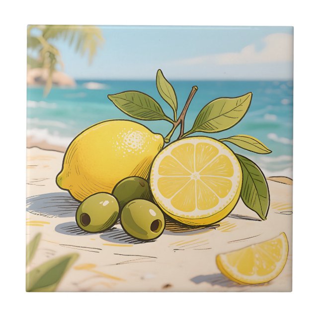 Carreau Soleil Citron Olive Bord de Mer Frais (Devant)