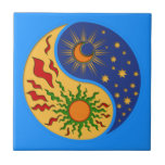 Carreau Soleil et Lune Yin Yang coloré<br><div class="desc">Un design Yin Yang soleil et lune dans un style découpé en papier.</div>