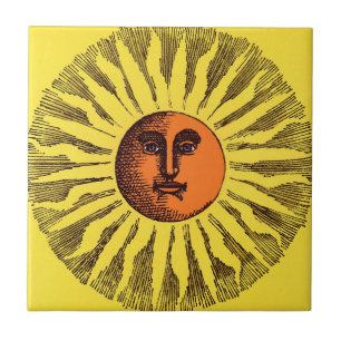 Carreau Soleil Hippie Heureux Souriant Jaune Céleste Vinta