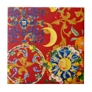 Carreau soleil sicilien, demi lune, été, majolica, citron