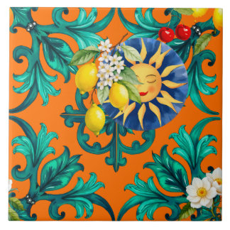 Carreau soleil sicilien, été, citron, mosaïque, bleu,