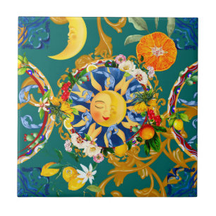 Carreau soleil sicilien, moitié lune, été, majolica, citro