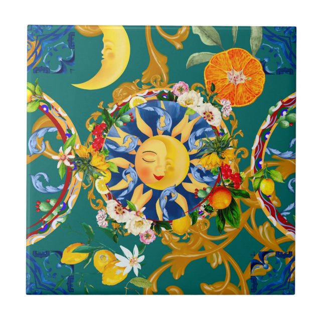 Carreau soleil sicilien, moitié lune, été, majolica, citro (Devant)