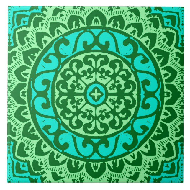 Carreau Soleil Sud-Ouest Mandala Batik, Vert citron (Devant)