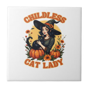 Carreau Sorcière dame aux chats sans enfants - chat noir d