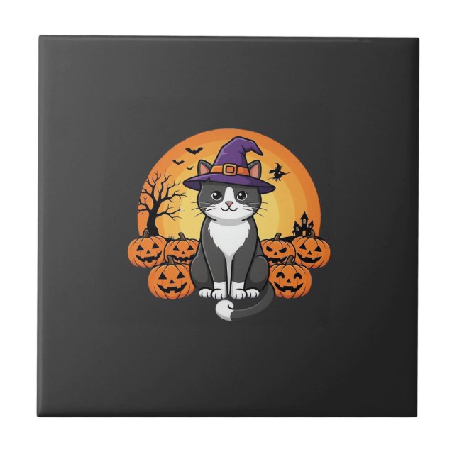 Carreau Sorcière d'Halloween Chat Citrouille Lune Concepti (Devant)