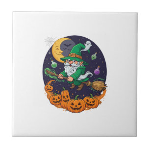 Carreau Sorcière d'Halloween Gnome Balai Citrouilles Lune