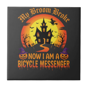 Carreau Sorcière messagère cycliste Halloween Balai cassé