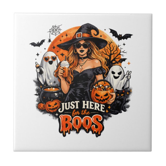 Carreau Sorcière Moderne Juste Ici pour les Boos Halloween (Devant)