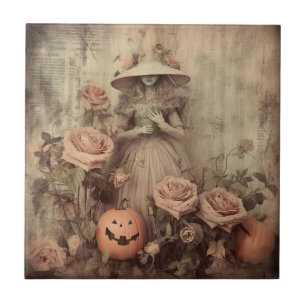 Carreau Sorcière victorienne vintage Citrouille Roses