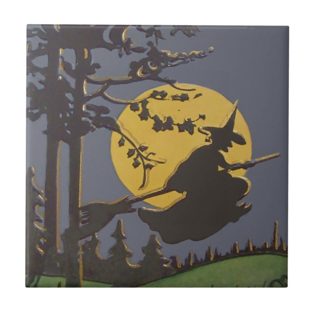 Carreau Sorcière volante silhouette pleine lune (Devant)