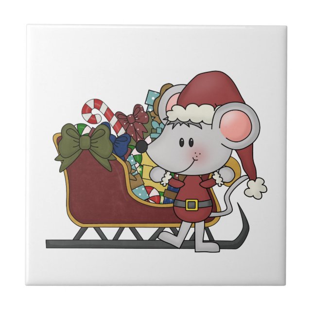 Carreau Souris de Père Noël avec le traîneau (Devant)
