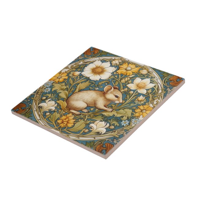 Carreau souris et fleurs Art nouveau (Côté)