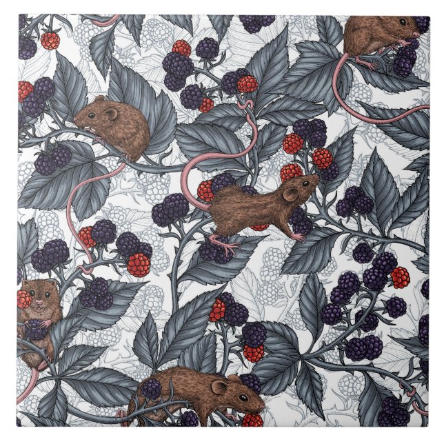 Carreau Souris et mûres sur blanc (Devant)