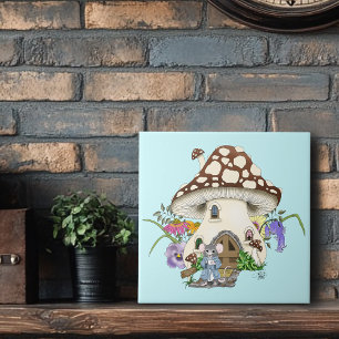 Carreau Souris Fantaisiste Maison Champignon Floral Bleu
