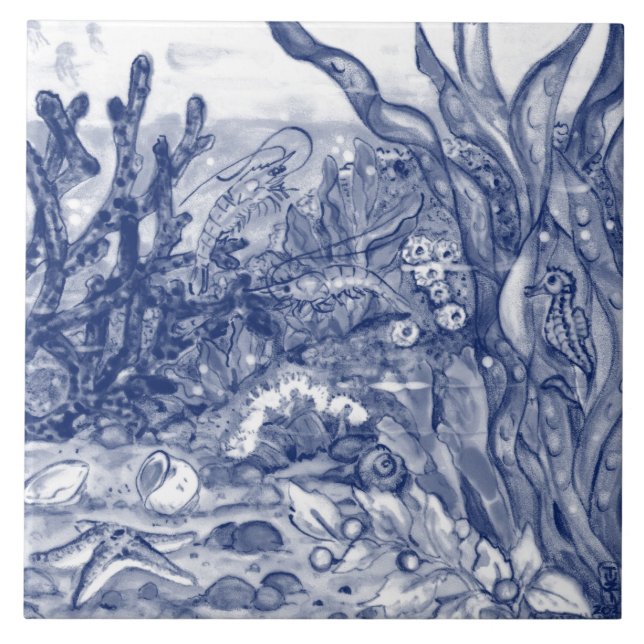 Carreau Sous la mer bleu foncé Scène de l'océan bleu Creve (Devant)