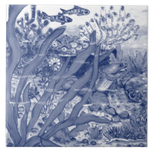 Carreau Sous Mer bleu foncé Océan scénique Poisson Mural P