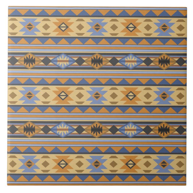 Carreau Southwest Design Gold Blue Grey Tribal Motif (Devant)