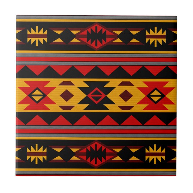 Carreau Southwest Design Red Black Gold Tribal Motif (Devant)