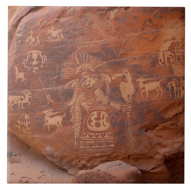 Carreau Southwest Native American Petroglyh  (Devant)