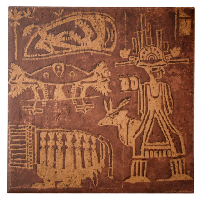 Carreau Southwest Native American Petroglyh  (Devant)