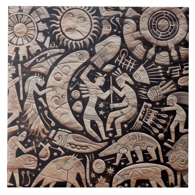 Carreau Southwest Petroglyph Design Animaux Lune Danser (Devant)