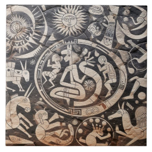 Carreau Southwest Petroglyph Design Animaux Lune Danser