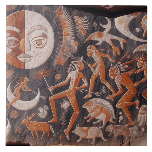 Carreau Southwest Petroglyph Design Animaux Lune Danser (Devant)