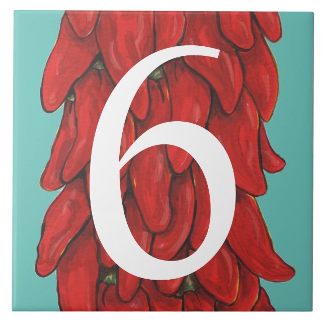 Carreau Southwest Red Chili Pepper House #6 Six Turquoise (Devant)