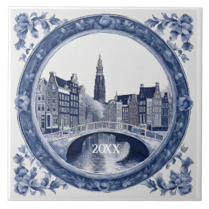 Carreau Souvenir Amsterdam Delft bleu personnalisé