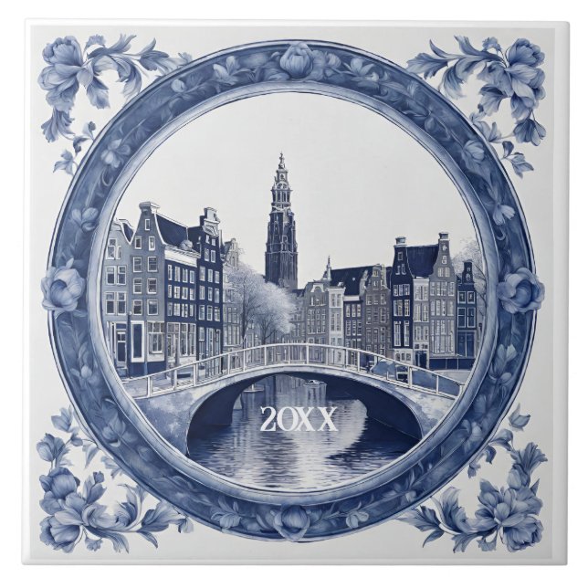 Carreau Souvenir Amsterdam Delft bleu personnalisé (Devant)