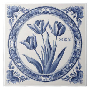 Carreau Souvenir Tulipes Delft bleu personnalisé