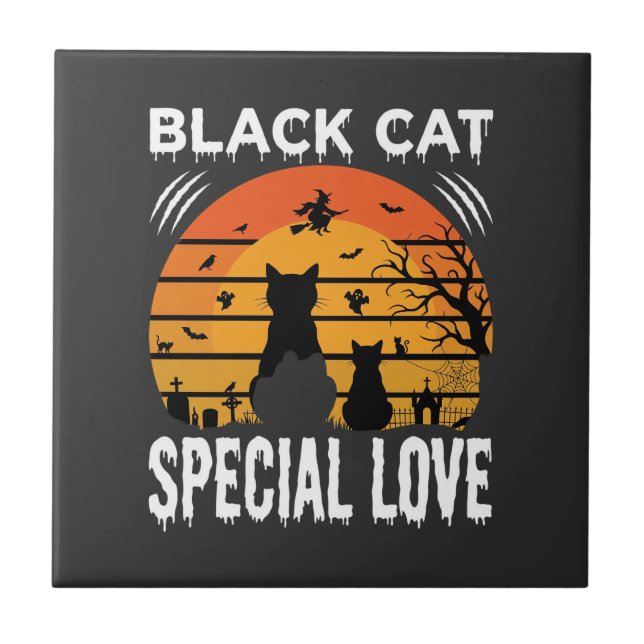 Carreau Spécial Chat Noir Halloween Amour Design Gothique (Devant)