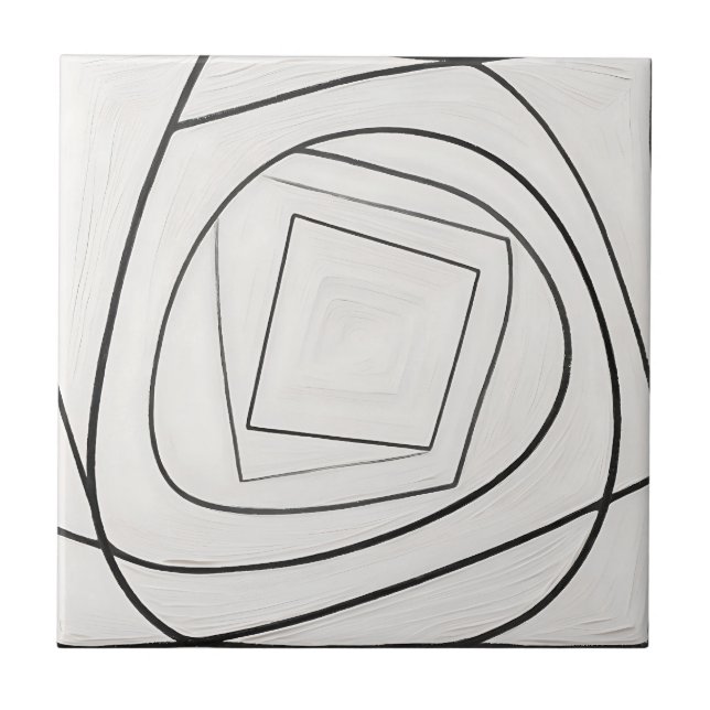Carreau Spirale carrée abstraite noir et blanc (Devant)