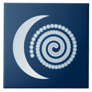 Carreau Spirale de lune d'argent sur bleu foncé