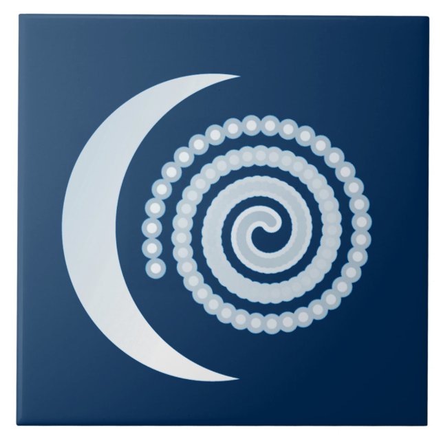 Carreau Spirale de lune d'argent sur bleu foncé (Devant)