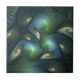 Carreau Spirales Turquoise Beige Vert Abstrait Fractal Art