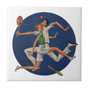 Carreau Sports Vintage, Joueurs de Tennis S'écrasent avec 