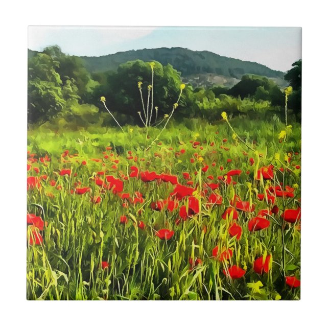 Carreau Spring Poppies Meadow and Mountain Landscape (Devant)