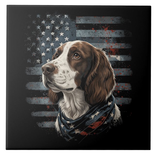 Carreau Springer Spaniel Chien Drapeau Américain (Devant)