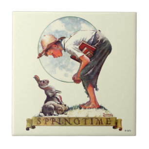 Carreau Springtime, garçon 1935 avec le lapin