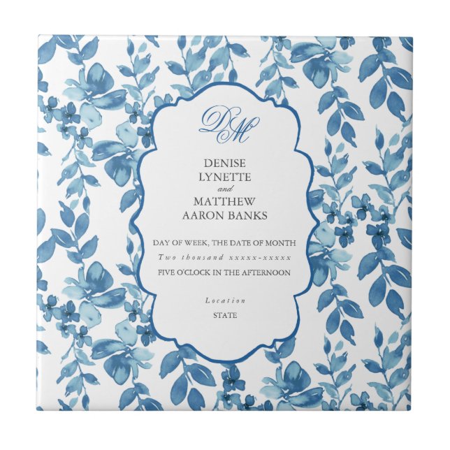 Carreau Spun Sugar & Skydiver Mariage bleu Keepsaké Cerami (Devant)