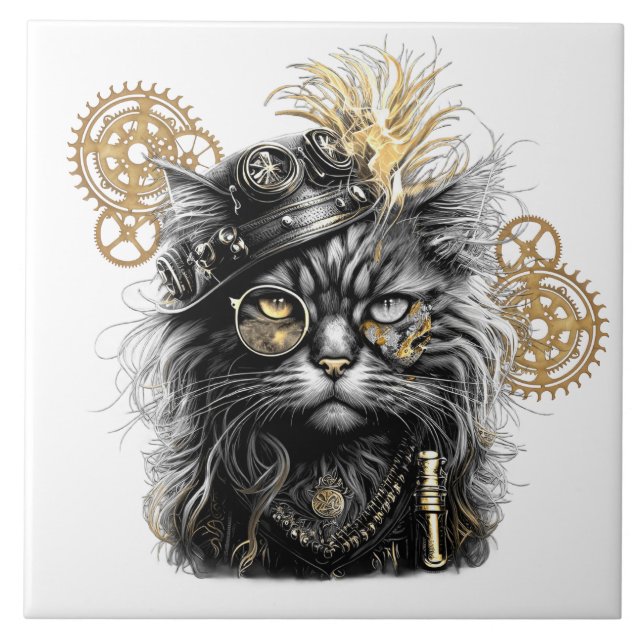 Carreau Spunky Paws Le Chat Steampunk Funky  (Devant)