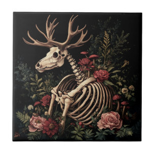 Carreau Squelette de Cerf Floral Gothique