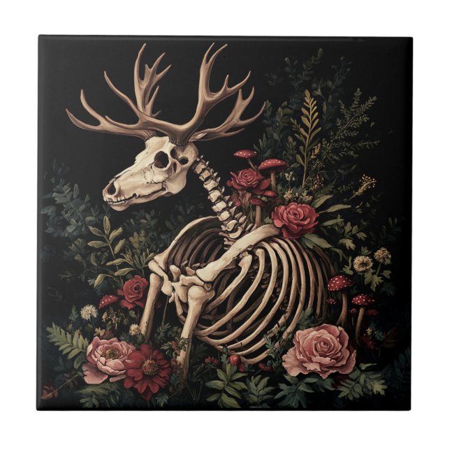 Carreau Squelette de Cerf Floral Gothique (Devant)