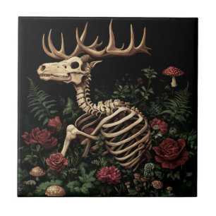 Carreau Squelette de Cerf Mystique Floral Gothique