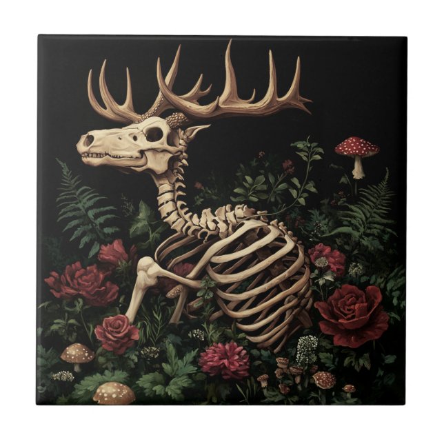 Carreau Squelette de cerf mystique gothique floral (Devant)